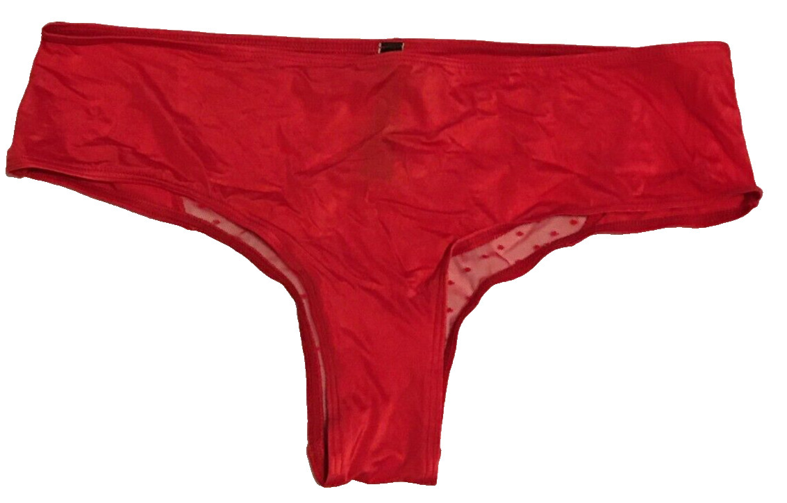 Victorias Secret Sexy Red Heart Cheeky Panty Size M Silky Body Mesh Dot Back NWT