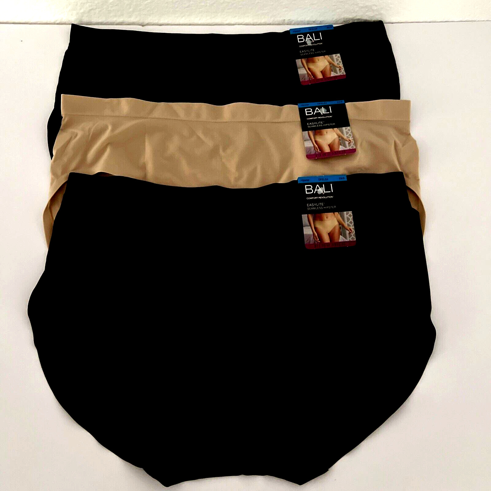 NEW Bali 3 Pair EasLite SeamLess Hipsters 2X/9 Multi-Color DFELS4 NWT
