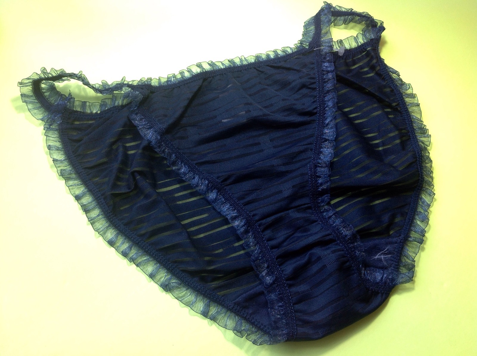 Women Panties,Bikinis Size L/7 Dark Blue Shiny Striped W/Decoration Myanmar