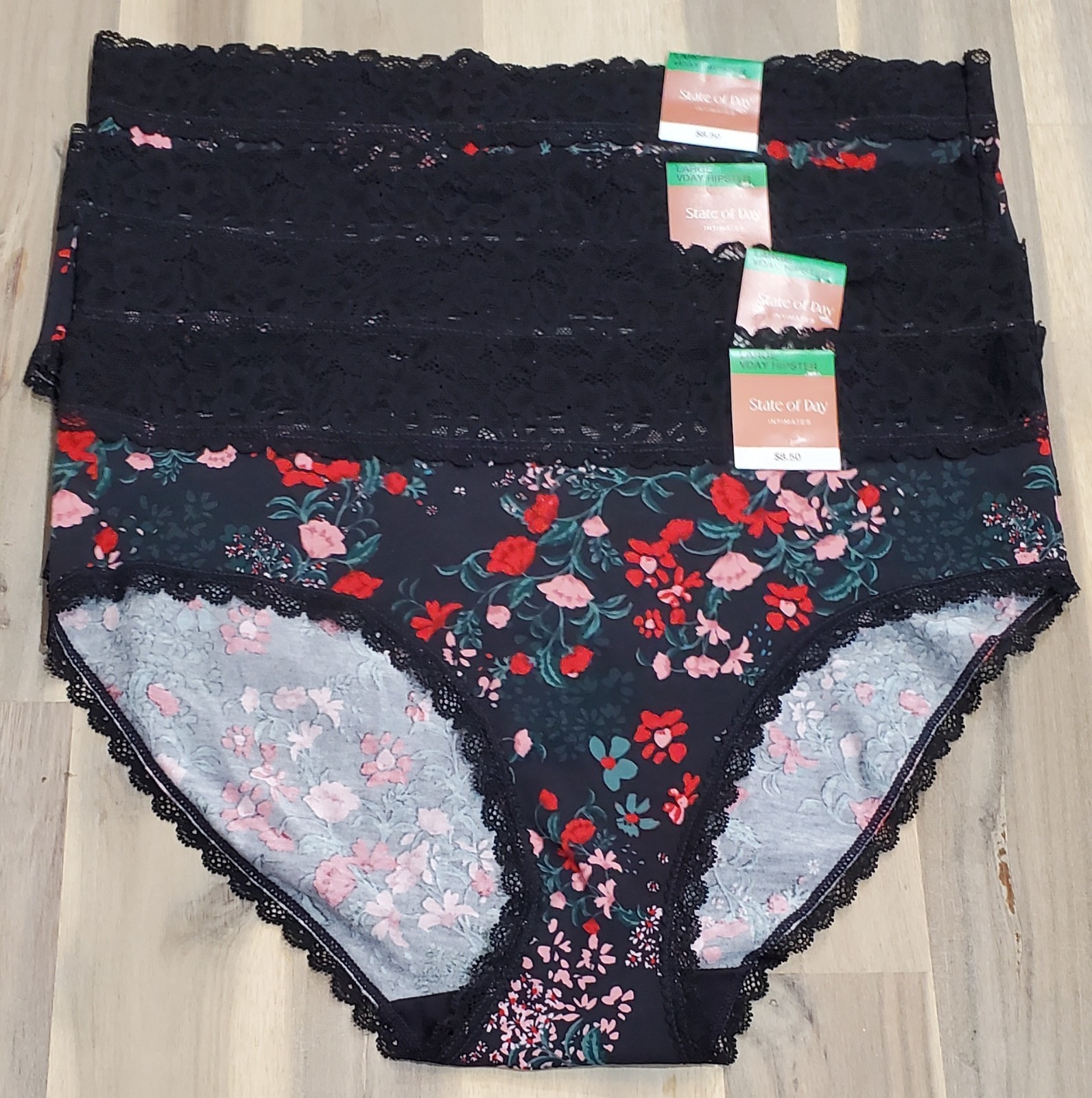 State of Day Women’s Cotton Blend Lace-Trim Hipster Underwear Large Mini Wispy G