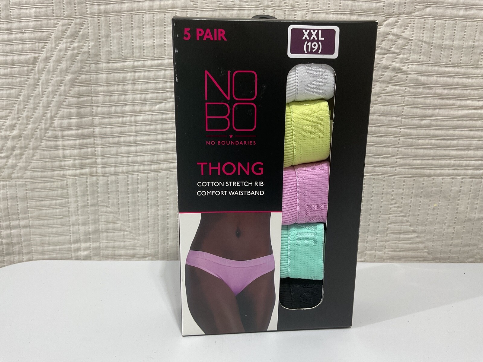 Nobo Cotton Thong Panties Assorted SZ Multicolor Love Waistband – 5 Pairs – New