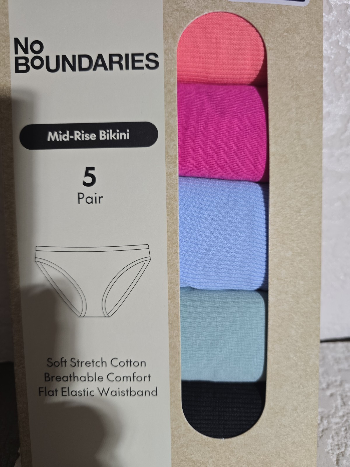 5 PAIR NO BOUNDARIES MID RISE BIKINI COMFORT WAIST RIBBED COTTON SZ XXL (20)