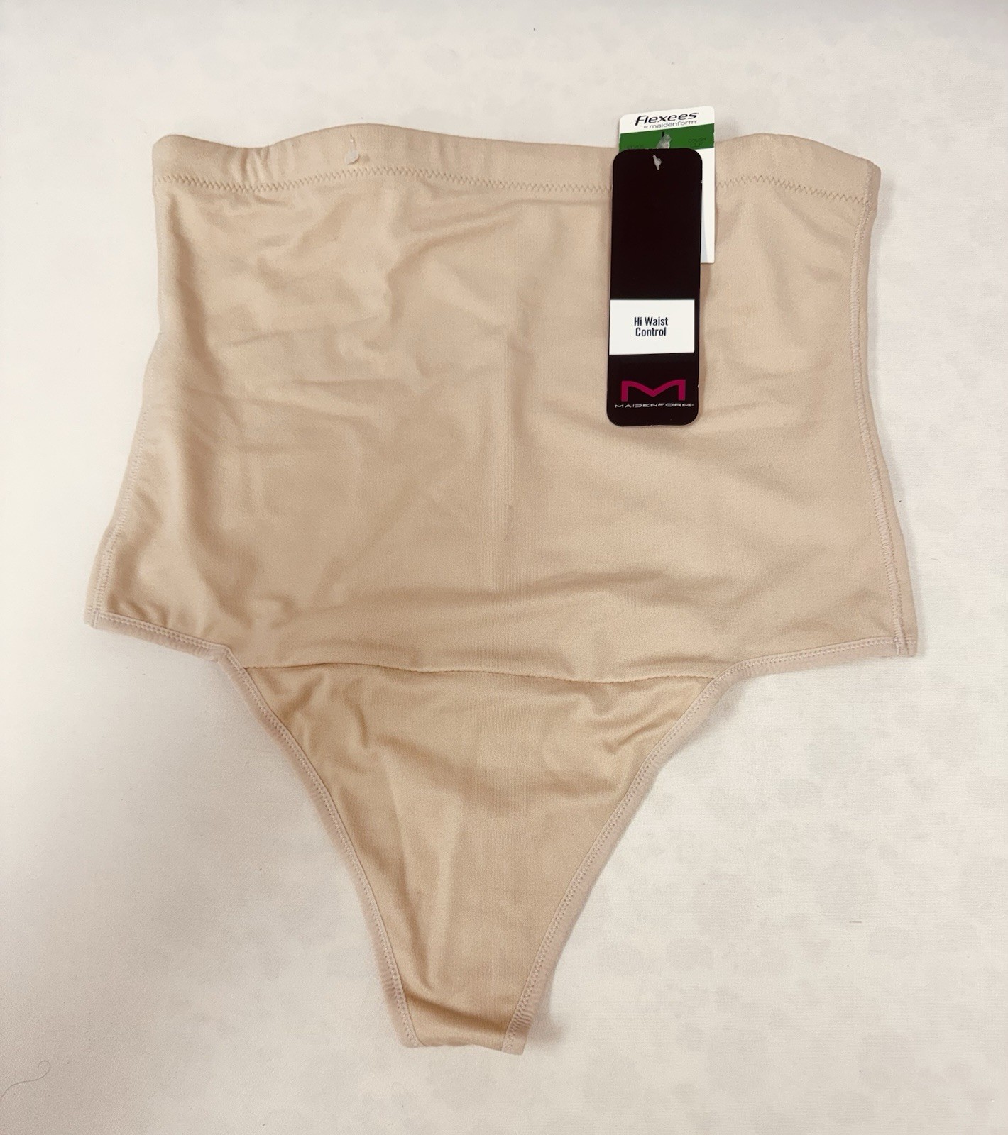 NWT Maidenform Flexees High Waist Control Thong Shapewear Nude Beige Sz Large