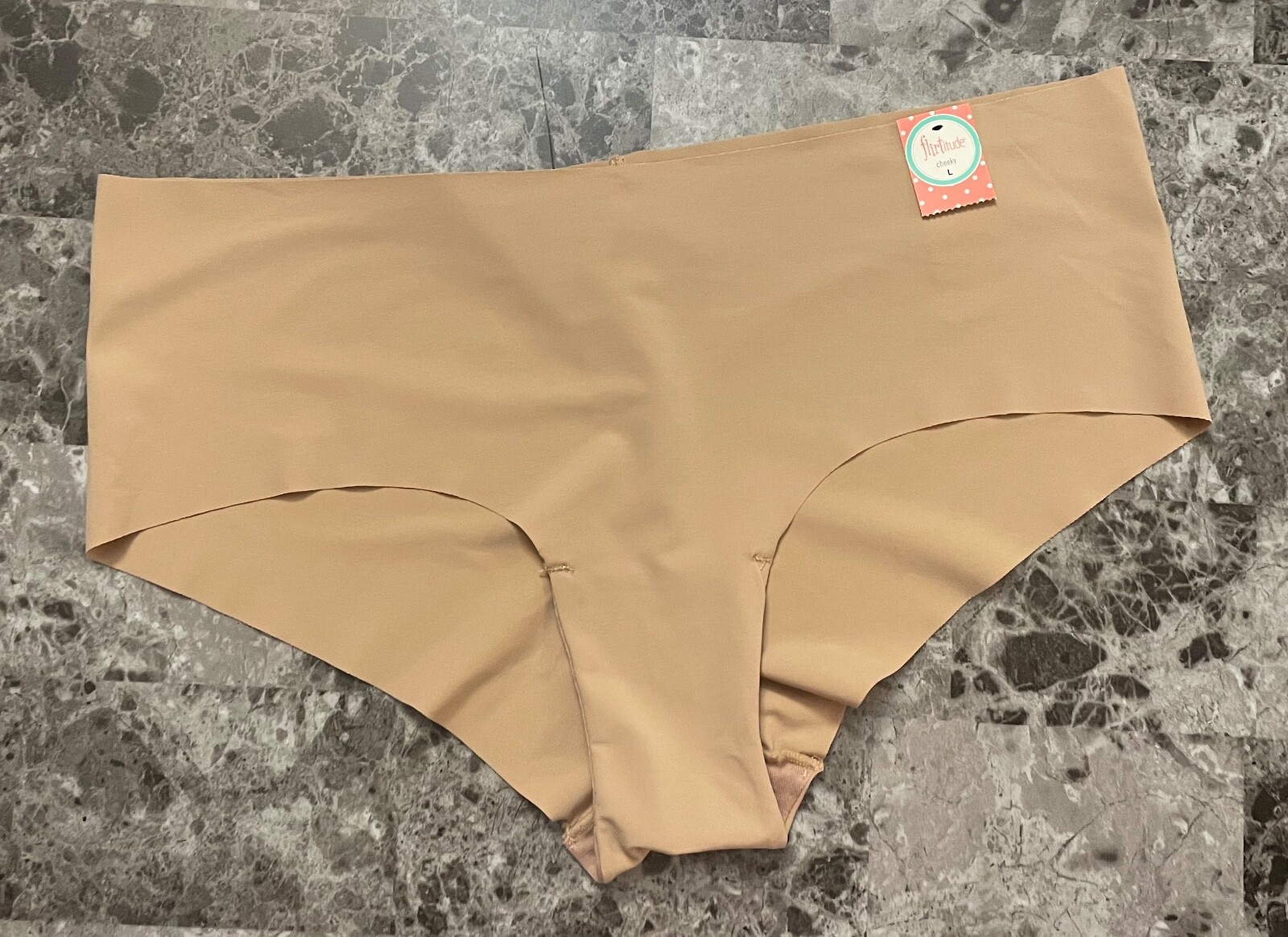NWT FLIRTITUDE LARGE BEIGE NUDE NO SHOW RAW EDGE CHEEKY PANTIES