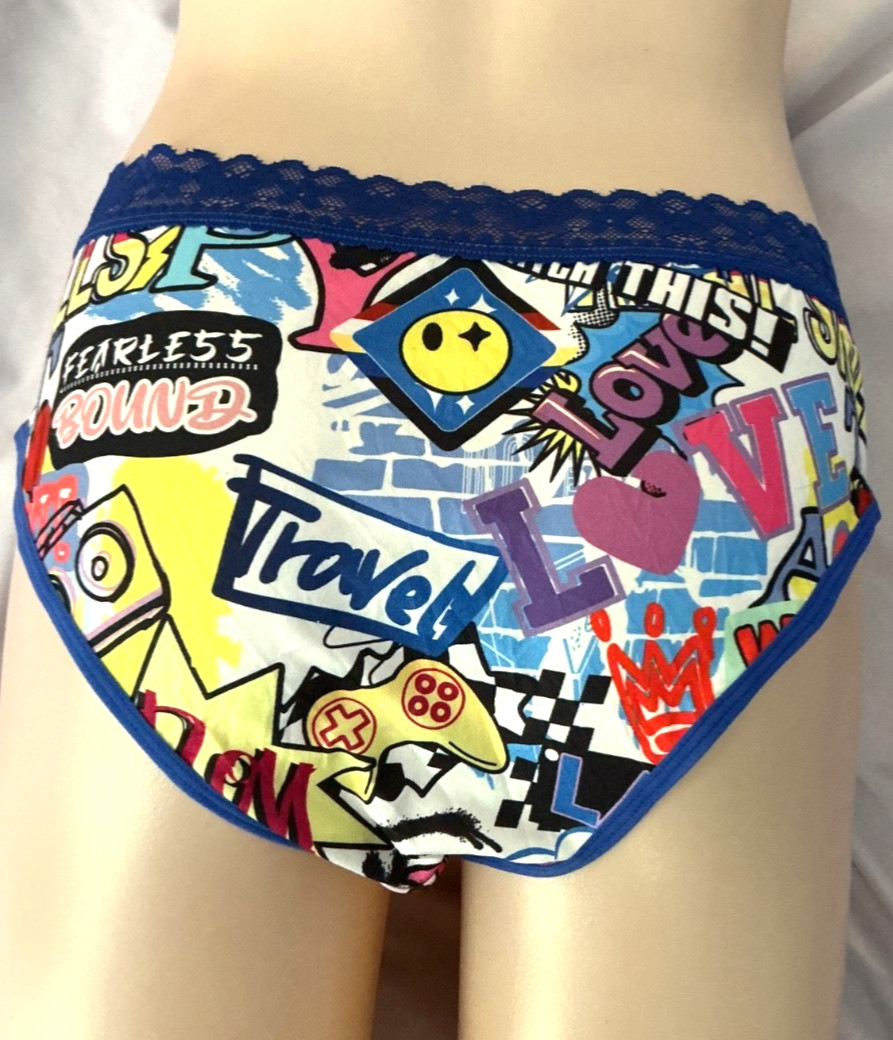 Woman’s Fashion Comfortable Lace Trim Patchwork Printed Brief Panties L