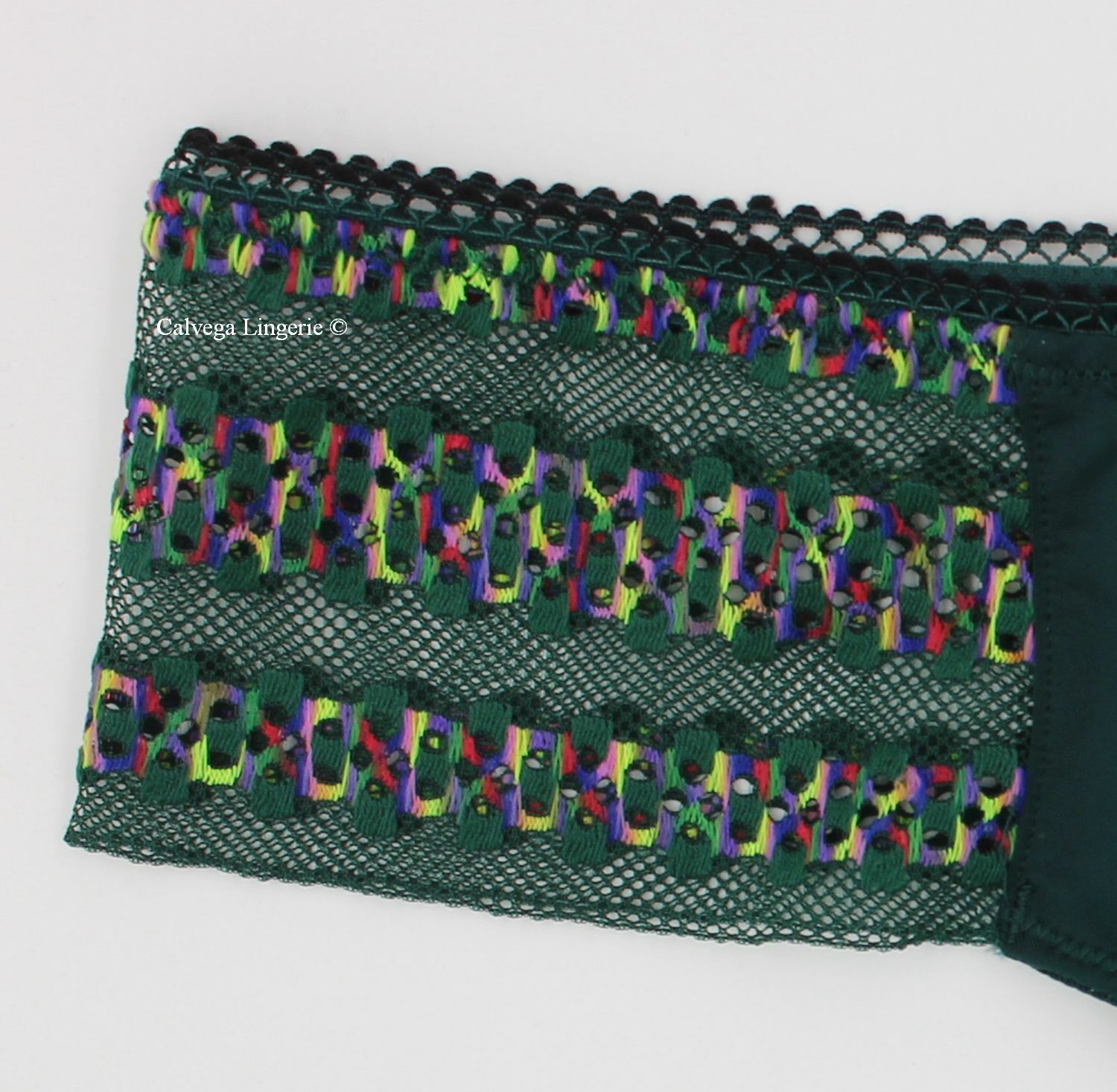 NWT Calvin Klein QF5874 “Striped Lace” Nylon w/ Lace Thong, Dark Green (989)