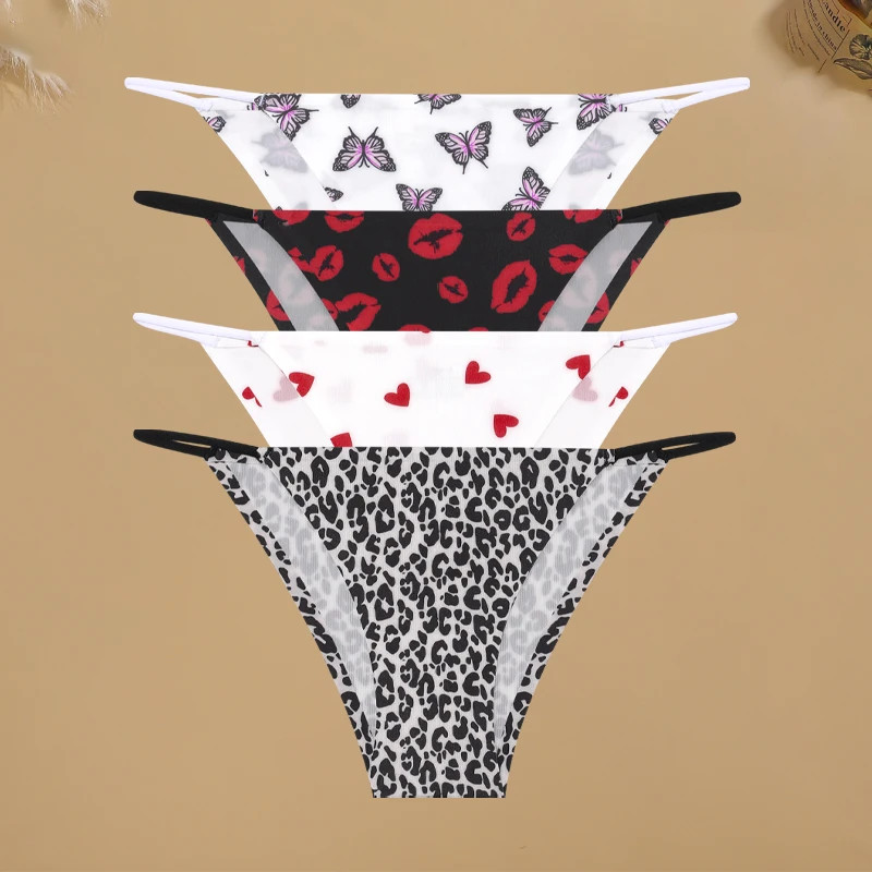 4 Pcs Women’s Graphic Print Briefs Seamless Lace Panties Breathable Low Waist