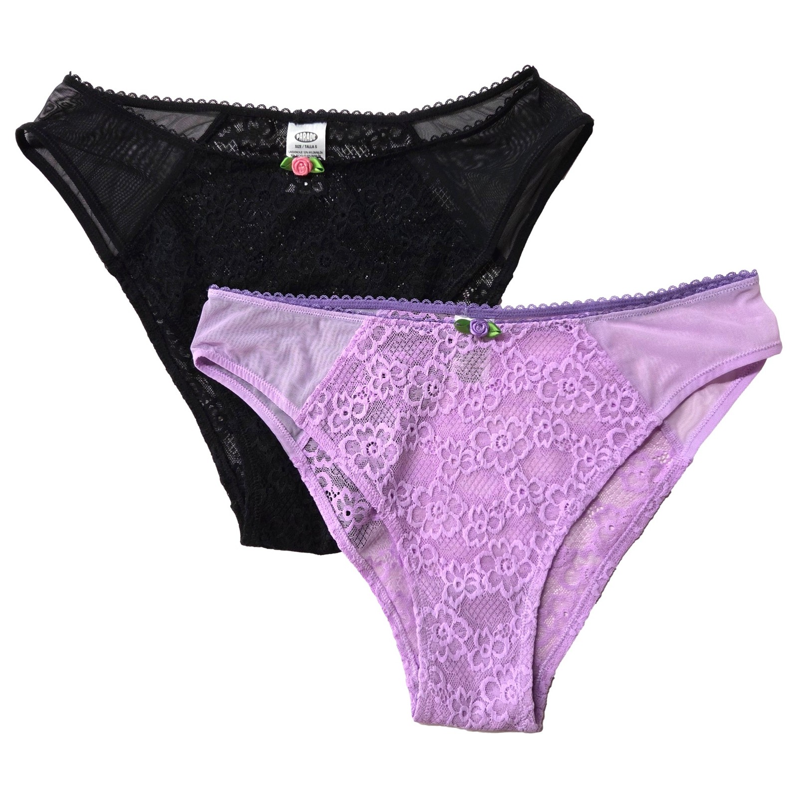 Parade Womens 2 Pack Brief Underwear Purple & Black Lace Panties Set