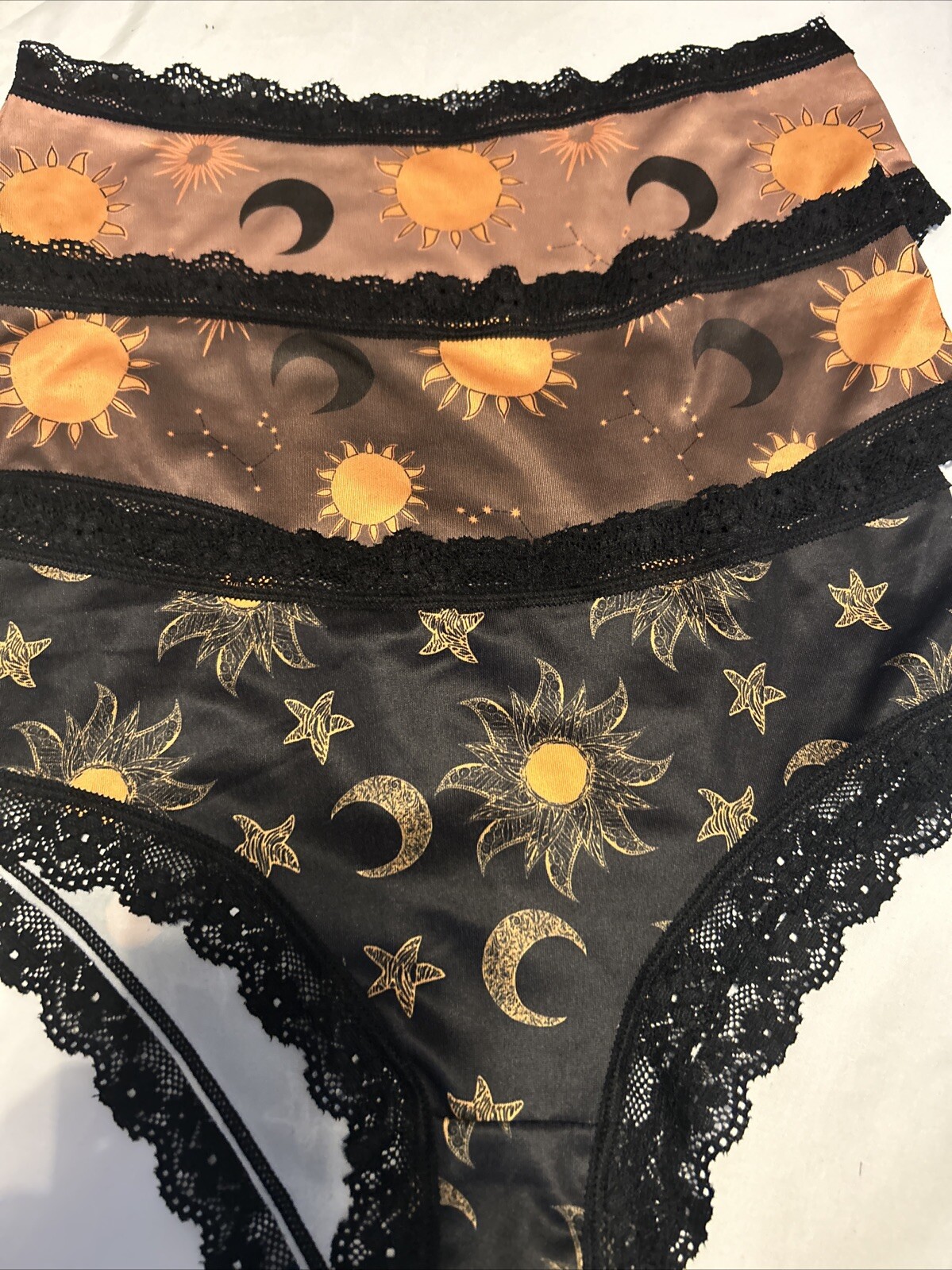 Morvia 3pk lace trim goth Emo Punk panties S Moon, Stars & Sun Lingerie Underwea