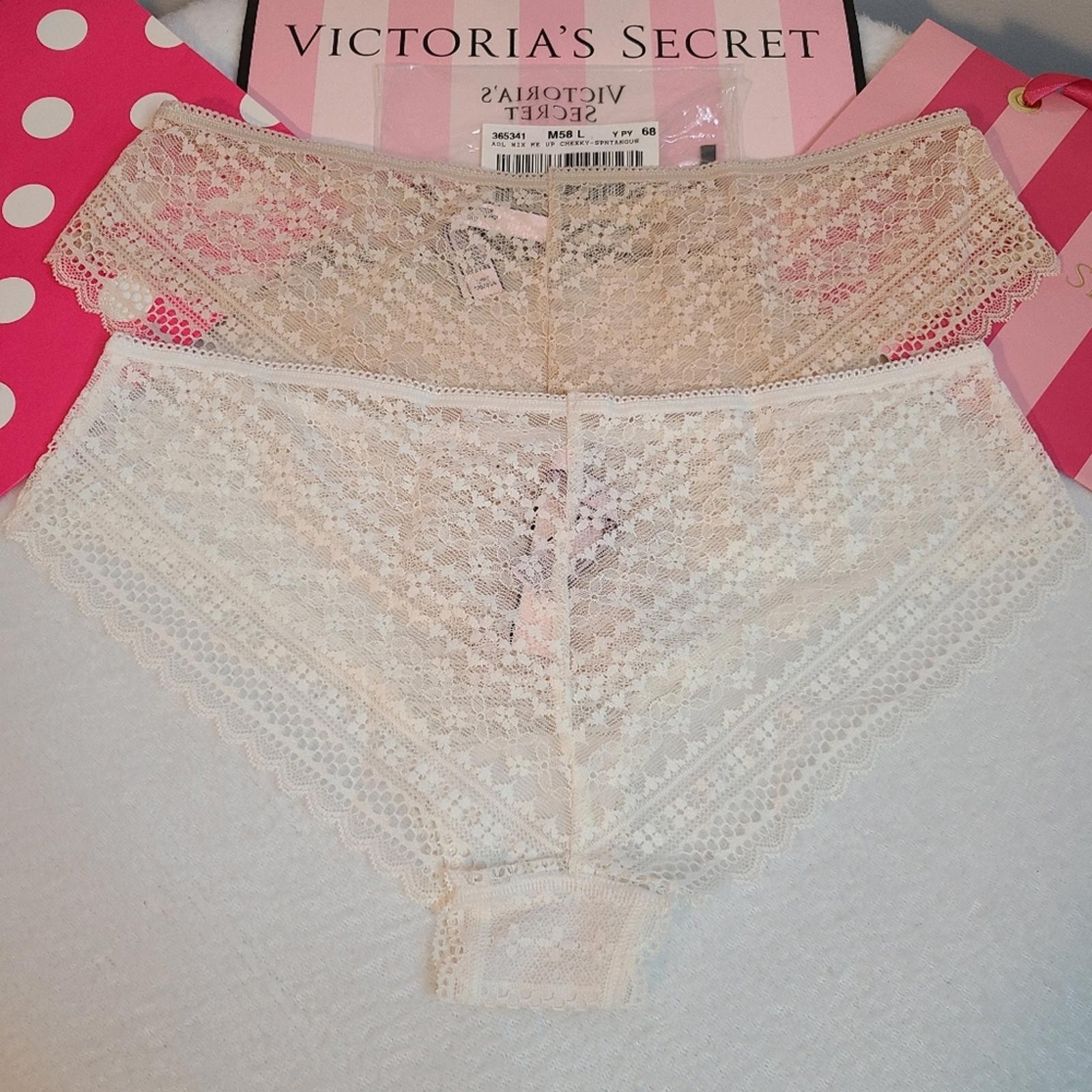 Victoria’s Secret 2pk All Over Lace Cheeky Panties Size Lg Nude White