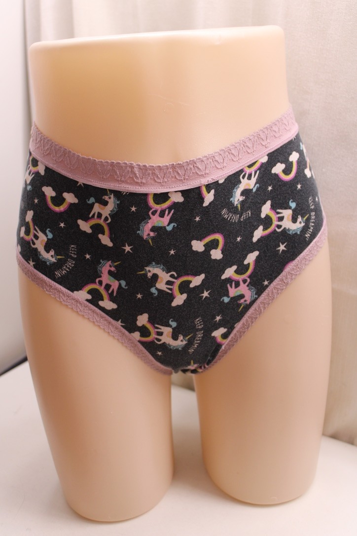 SOCK IT TO ME “Keep Dreamin” Brief Comfy cot panties Black pink lace unicorns XL