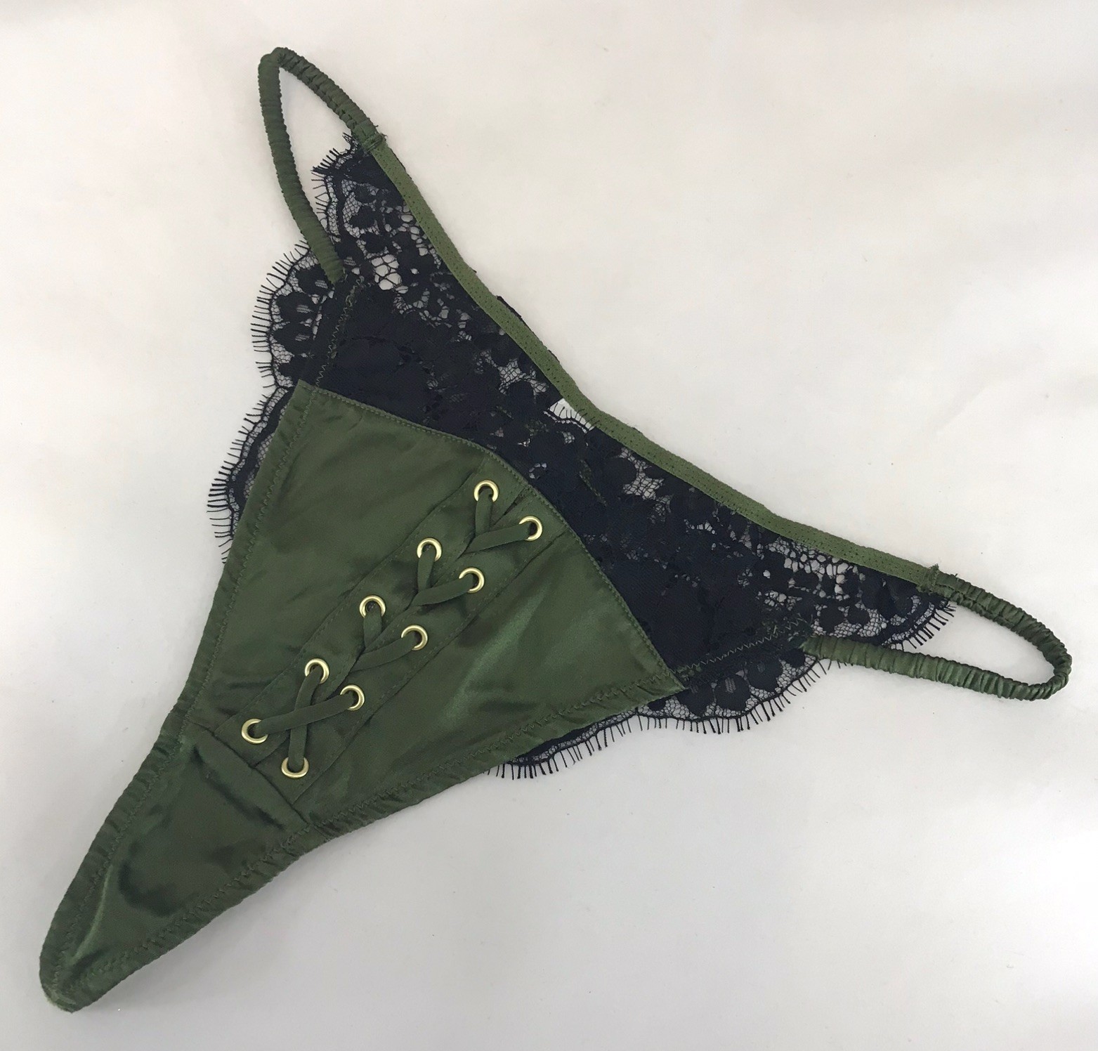 Victoria’s Secret Atelier Khaki Green Corset Lace Silk Thong Panties Size M BNWT