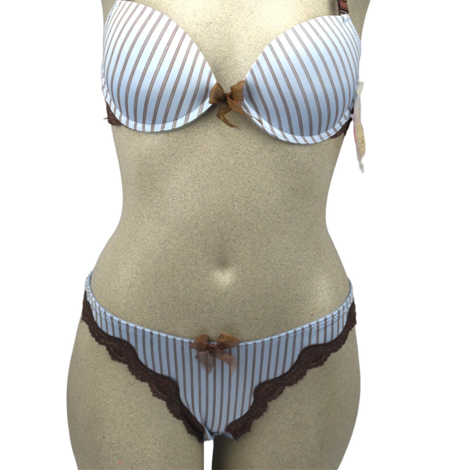 Women Thong Panties Underwear Blue and Brown Pinstripe Sizes Medium and Large