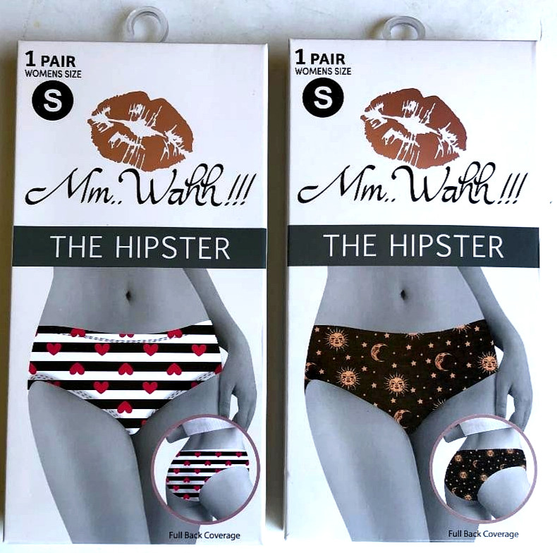 lot of 2 The Hipster Womens Underwear Hipster STRIPED HEARTS, CELESTIAL MOONS S