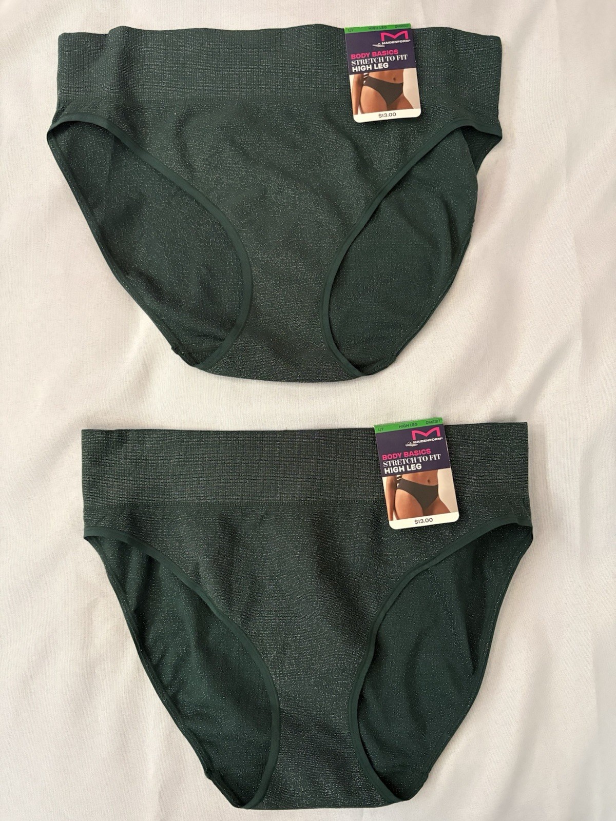 NEW Maidenform Body Basics High Leg Bikini Green Womens DM2317 Size Large 2 Pair