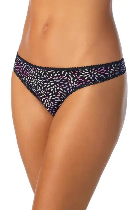 On Gossamer Printed Hipster Thong, Black, Size M/L 0448