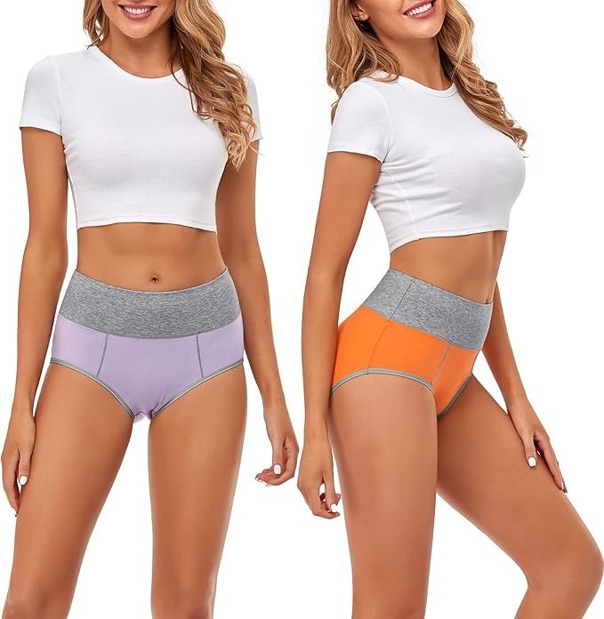5 Pack Women High Waisted Cotton Underwear Full Coverage Briefs Ladies Panties/