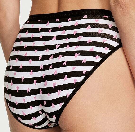 M L XL XXL Black White Heart Cotton Victorias Secret High-Leg Waist Brief Panty