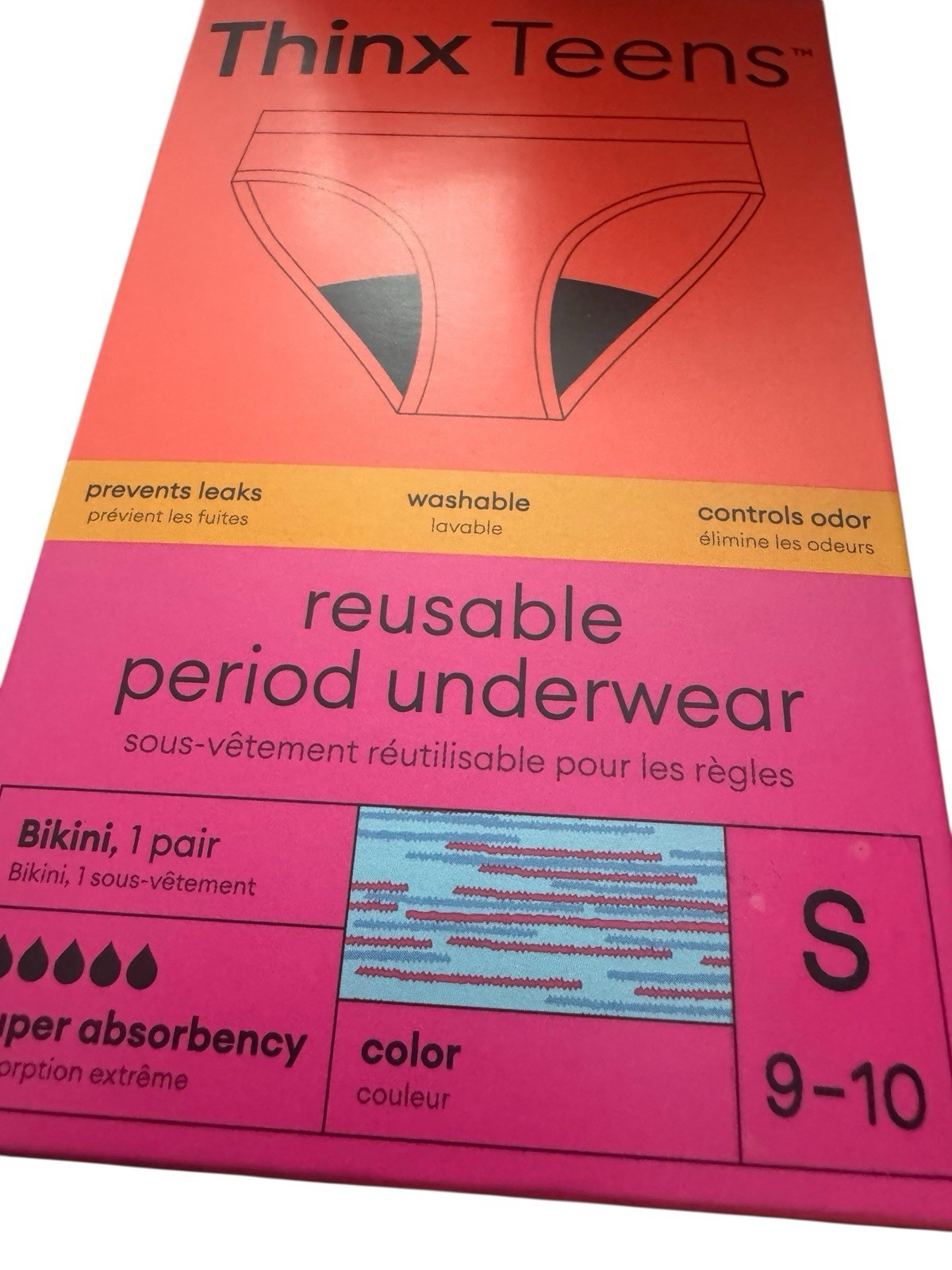4 x THINX Teens 1 Pair Reusable Period Underwear Panties Small 9-10 Bikini Blue