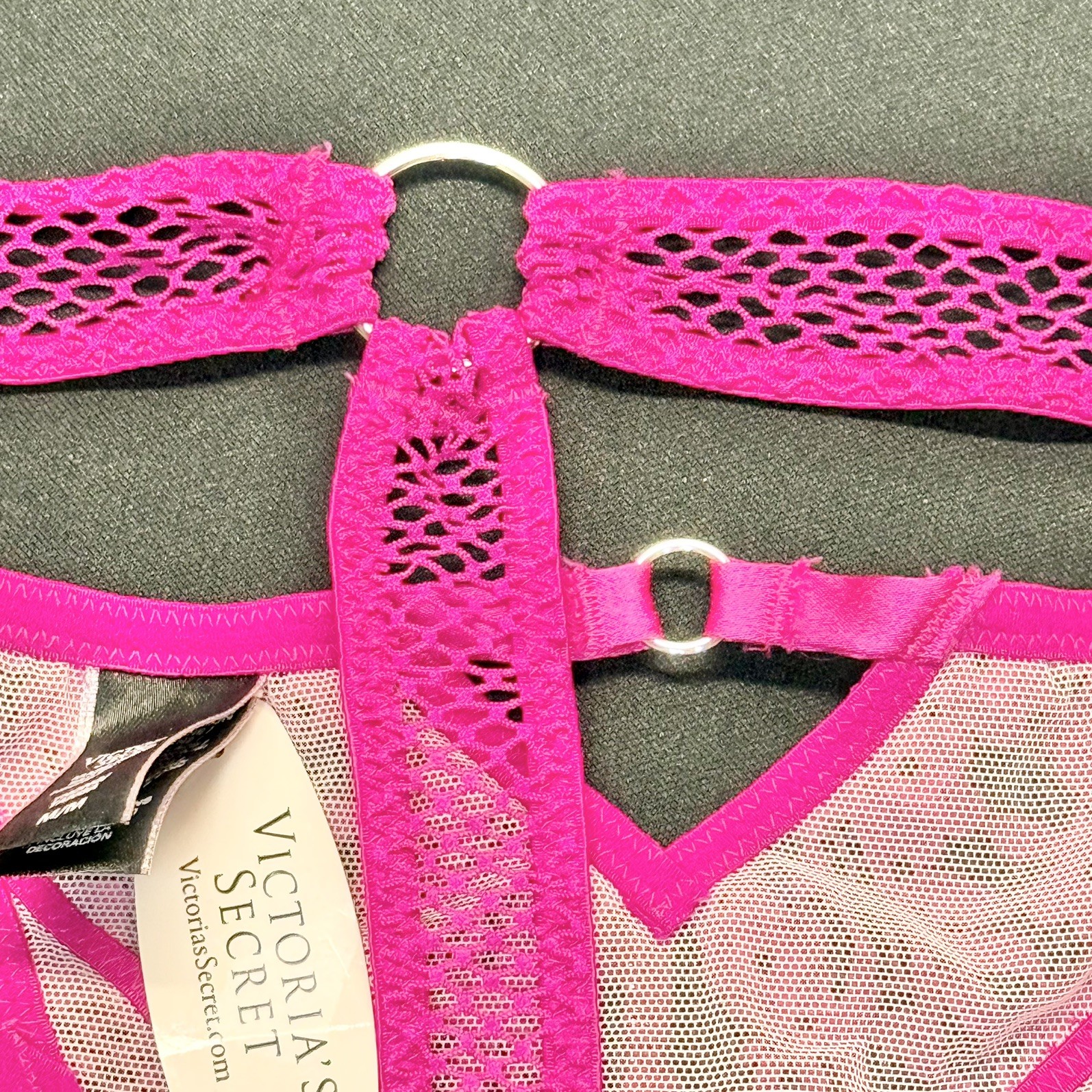 NWT RARE Vintage Victoria’s Secret Pink Fishnet Mesh Lace Strappy Thong Medium