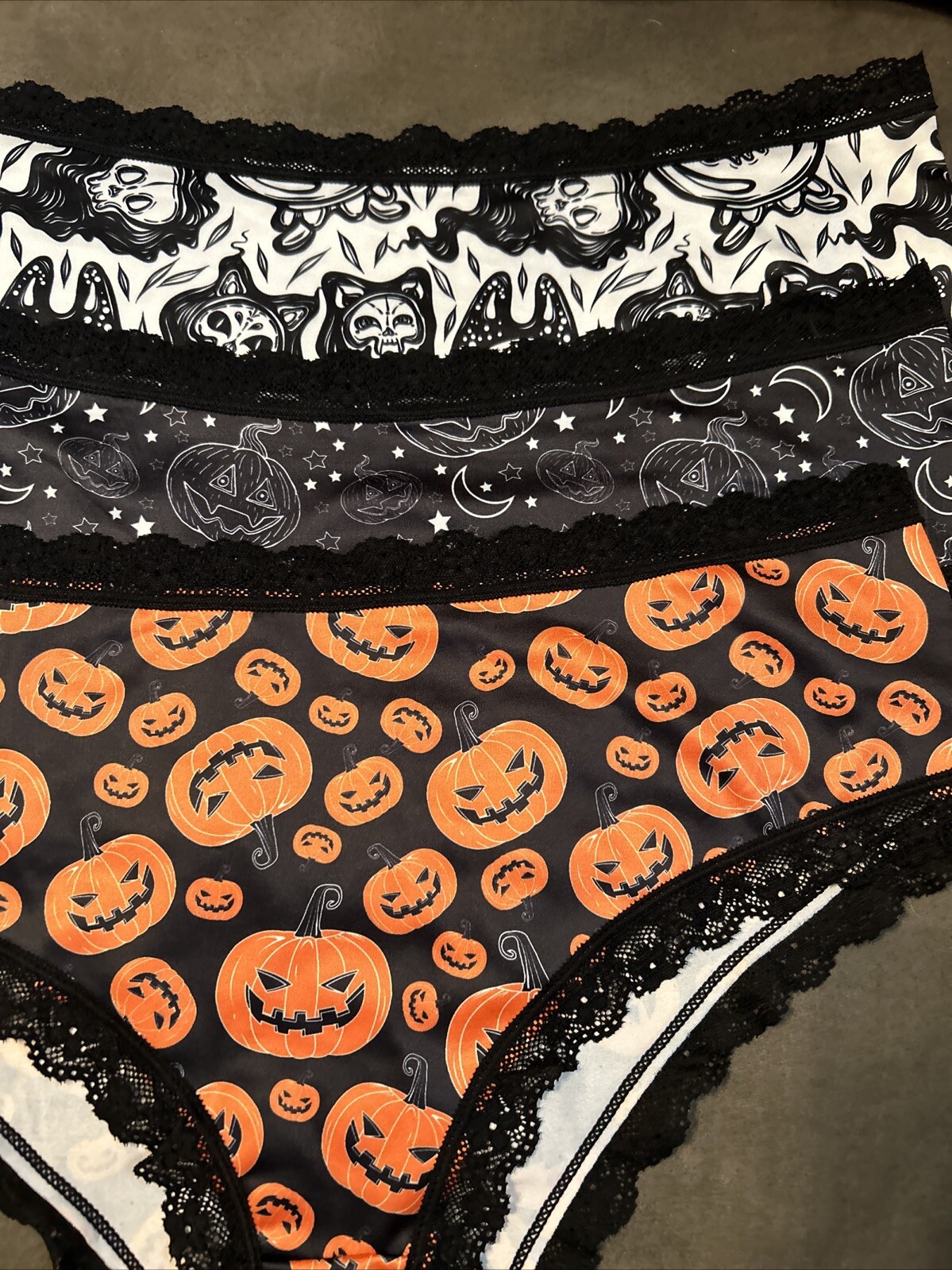 Morvia 3pk lace trim goth Emo Punk Biker panties XL skull & Bones Lingerie New