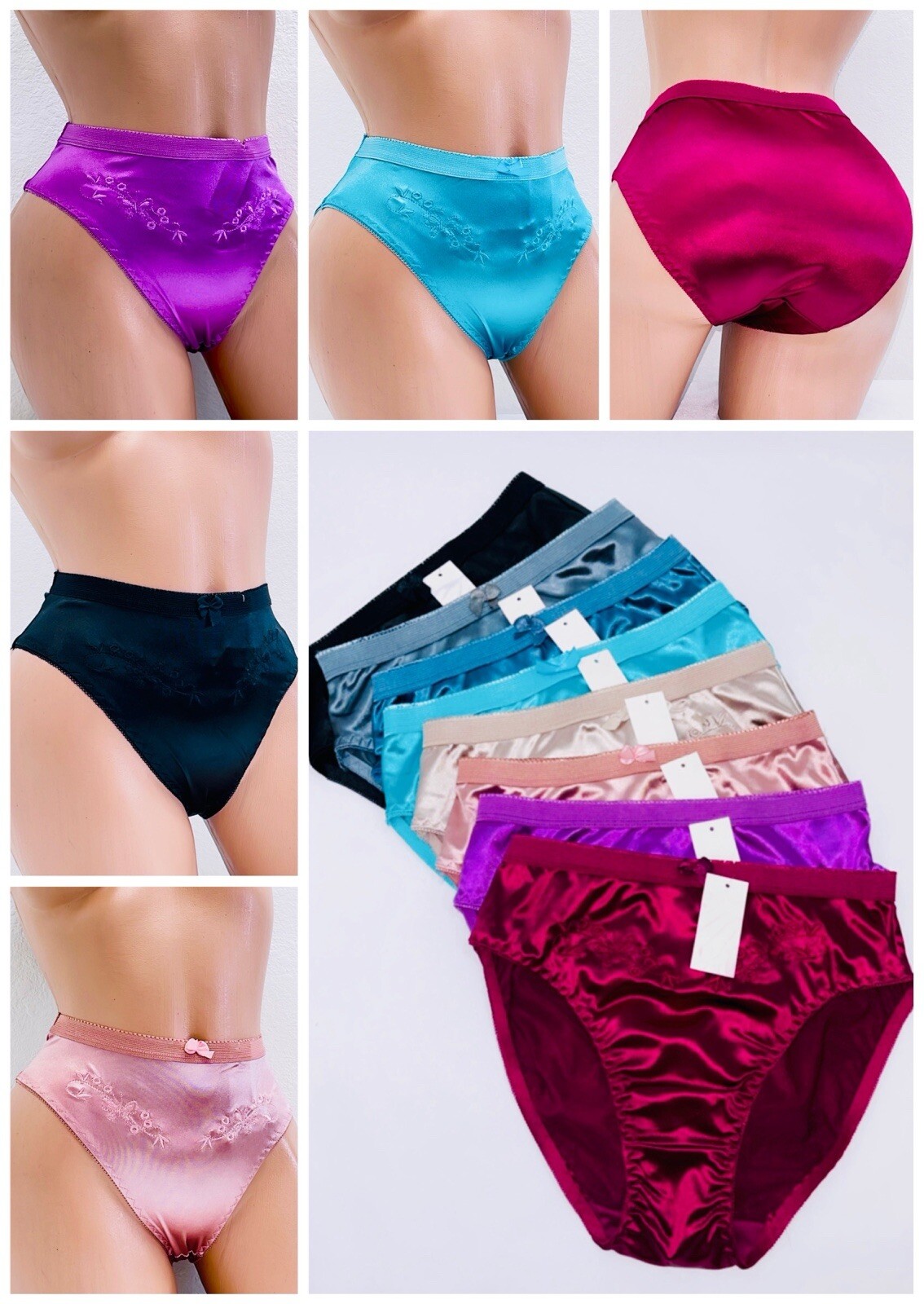 Lot 6 Pack PRETTY SATIN BIKINIS Style PANTIES Womens Underwear #3122X PLus 4xL