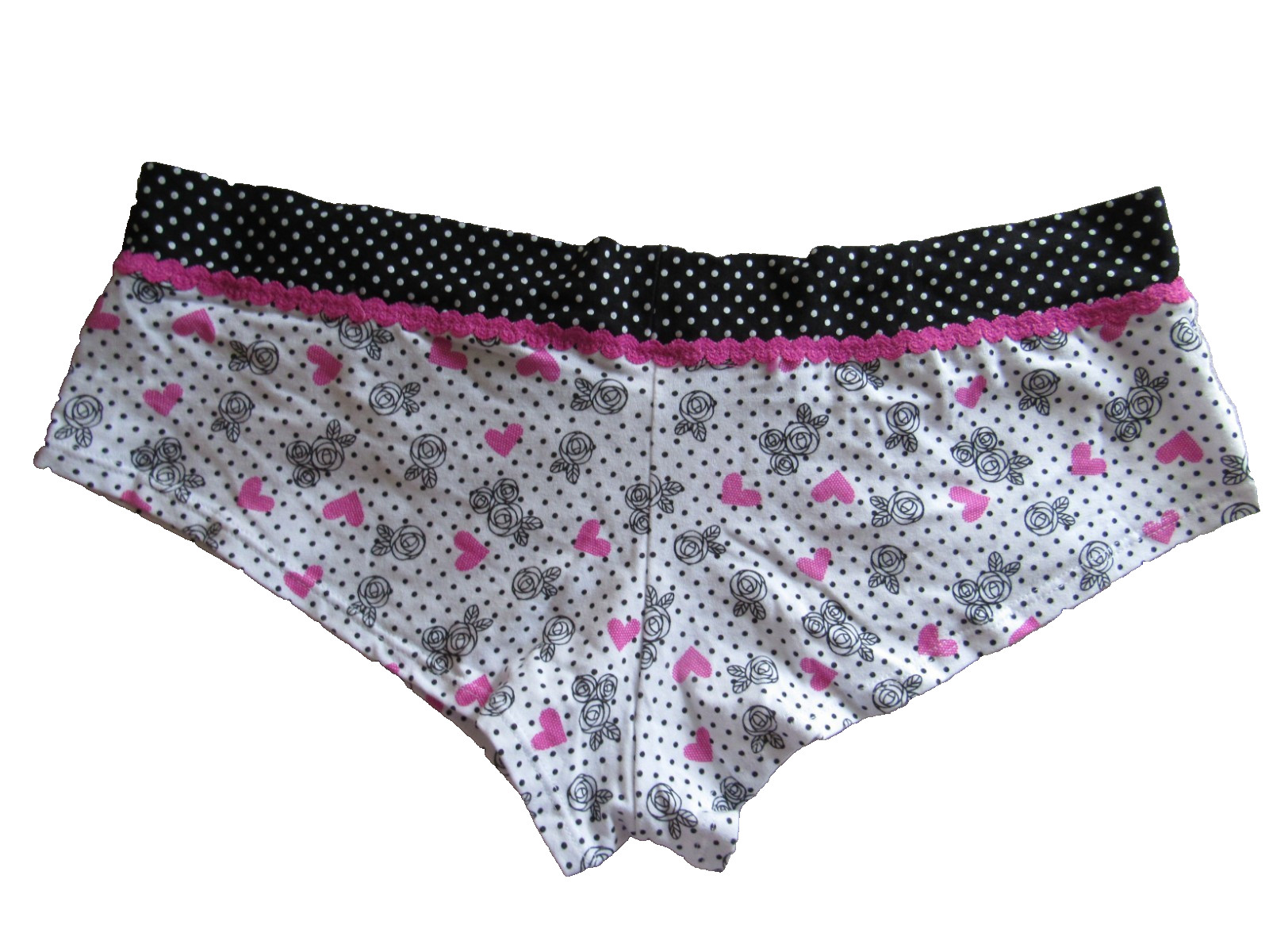 enchanted hipster panty stretch cotton polka dots/hearts/roses size 7 NWT
