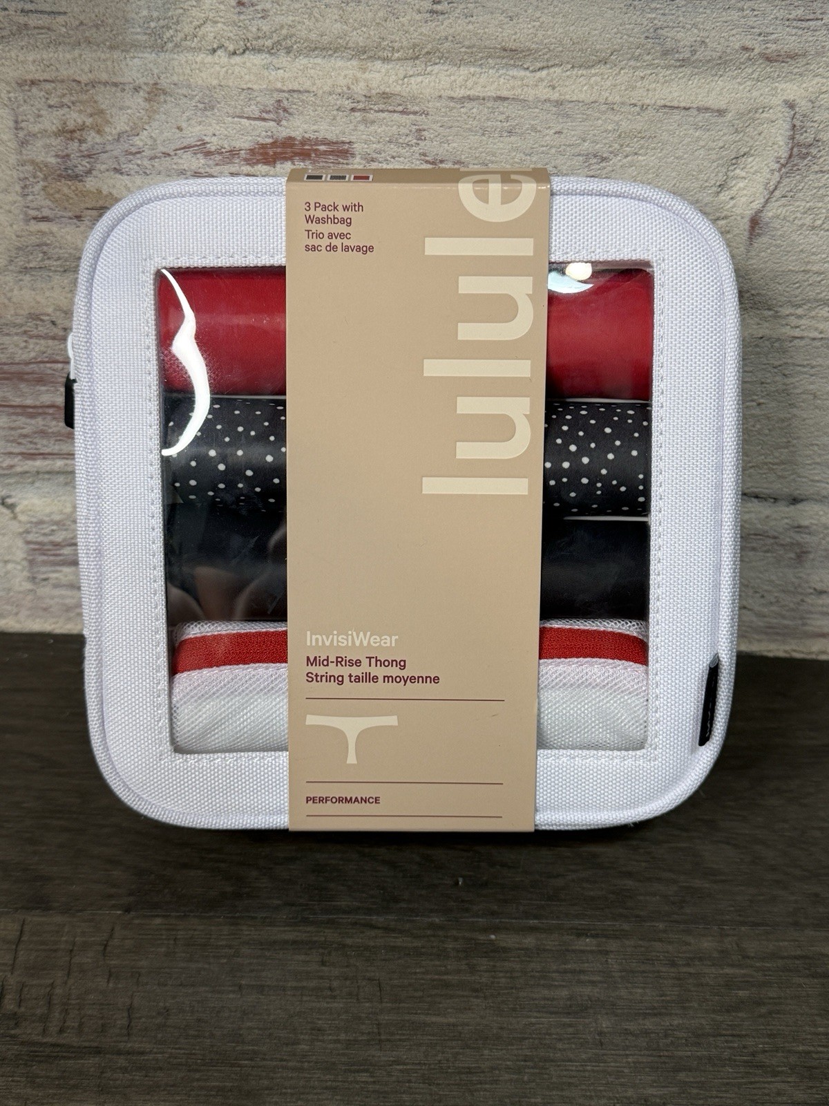 NWT Size Large Lululemon InvisiWear Mid-Rise Thong 3 Pack Underwear Wash bag