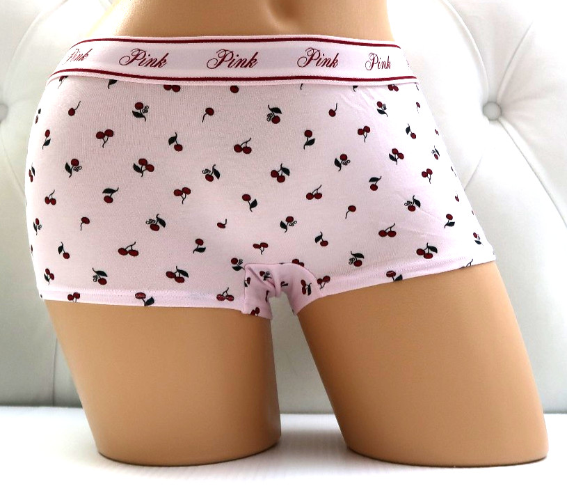 Victoria’s Secret Pink Logo Cotton Boyshort Panty Pink Cherry Print S M L XL XXL
