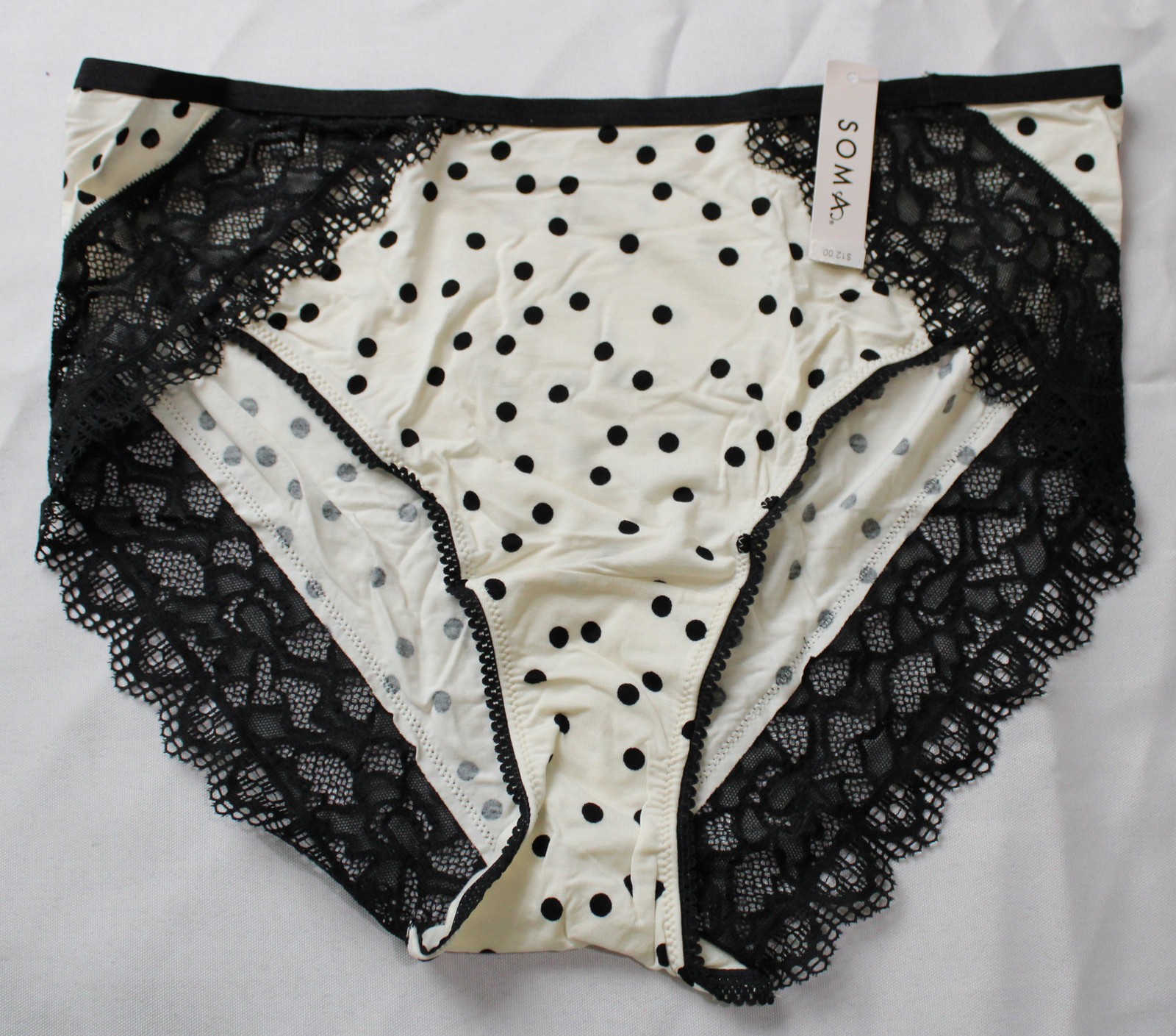 Soma Women’s Enchanting Lace Panty EH6 Merry Dot Champagne Black Large NWT