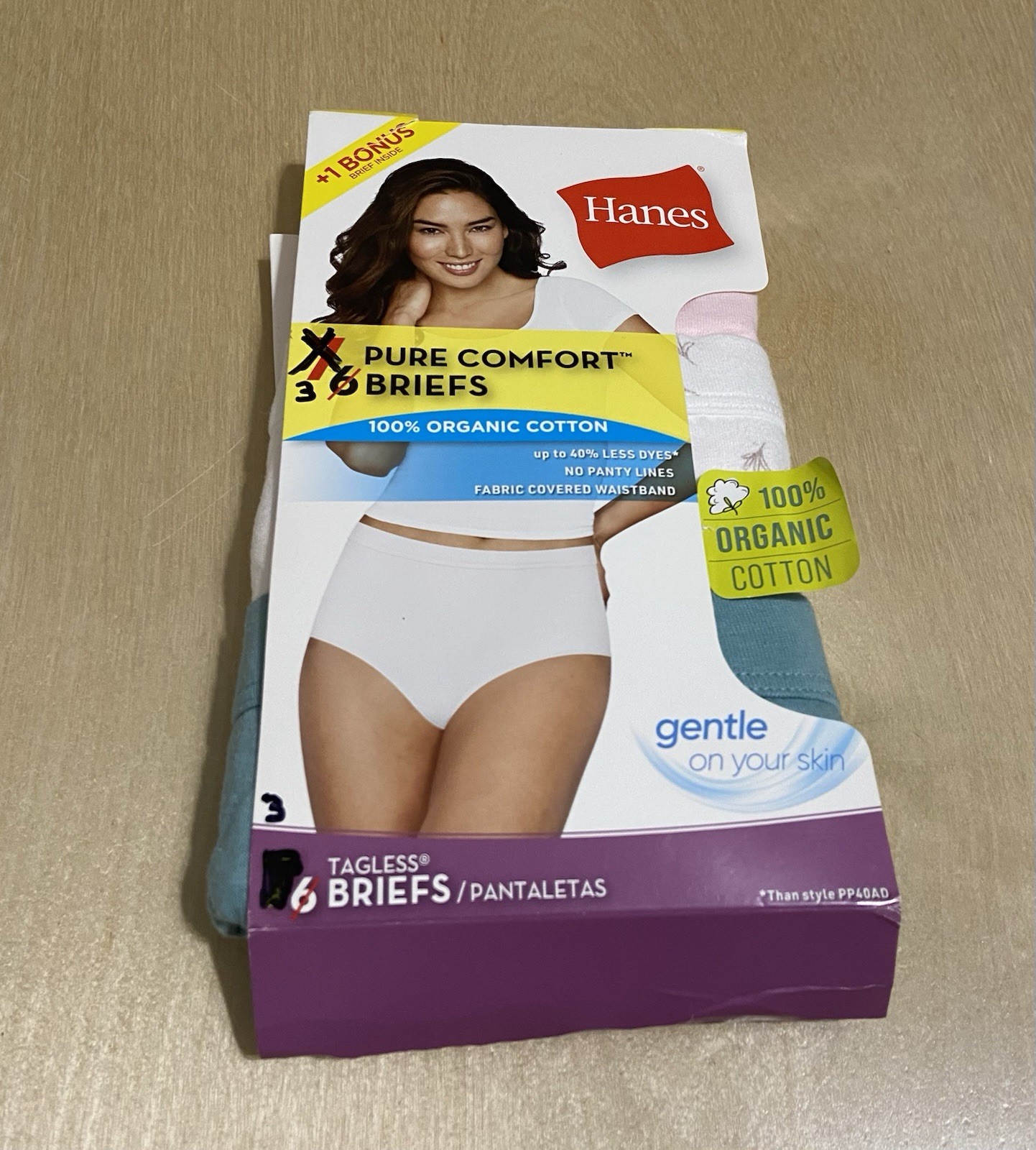 Hanes Women’s Size 7/Large Pure Comfort 100% Cotton Tagless Brief Panties 3 Pack