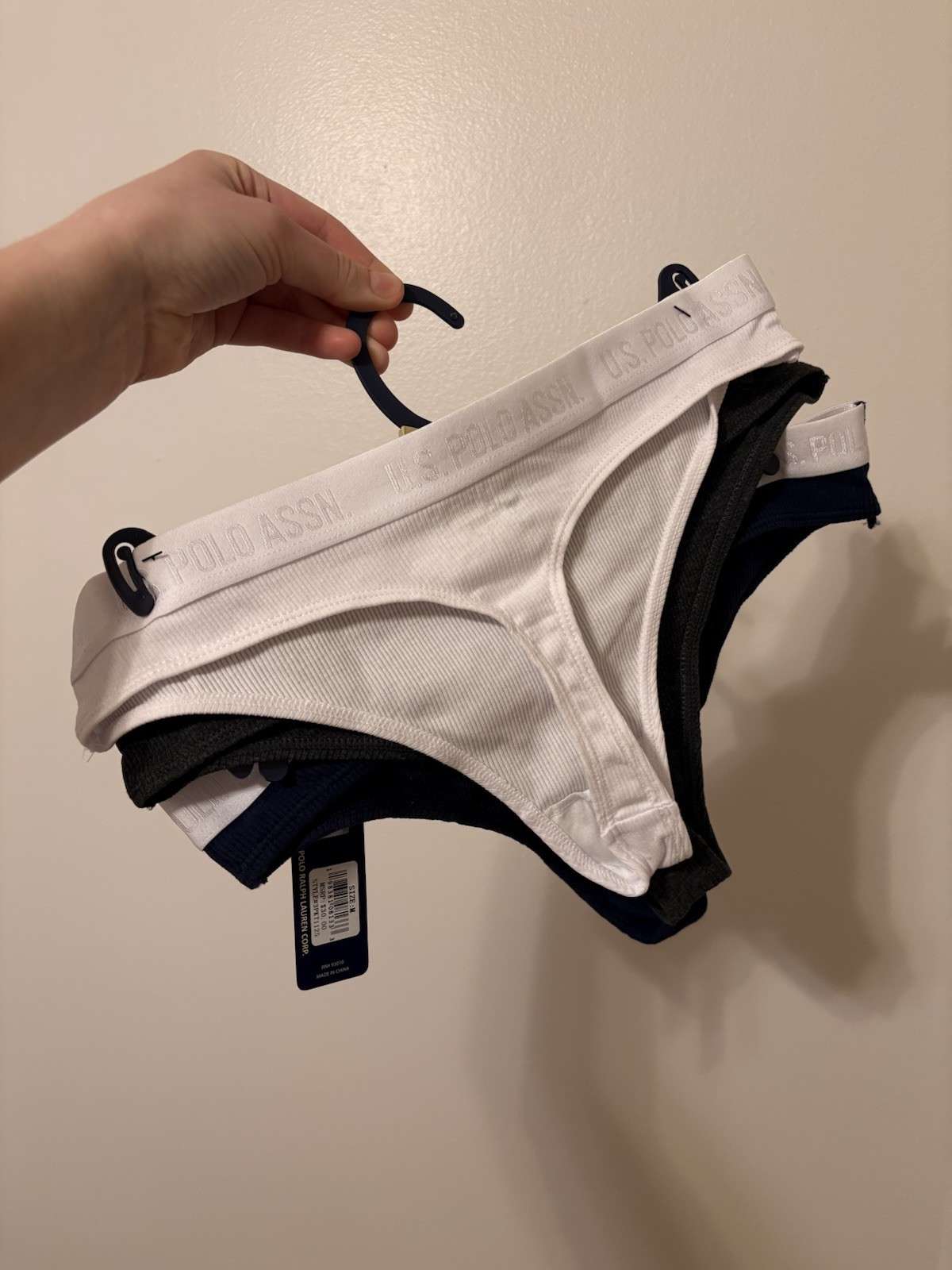 U.S. Polo Assn. 3 Pack Thong Panties White Black Navy Size M Women