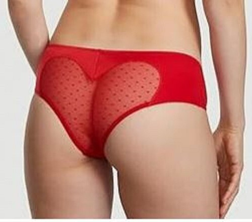 Victorias Secret Sexy Red Heart Mesh Dot Back Cheeky Panty Size L Silky Body NWT