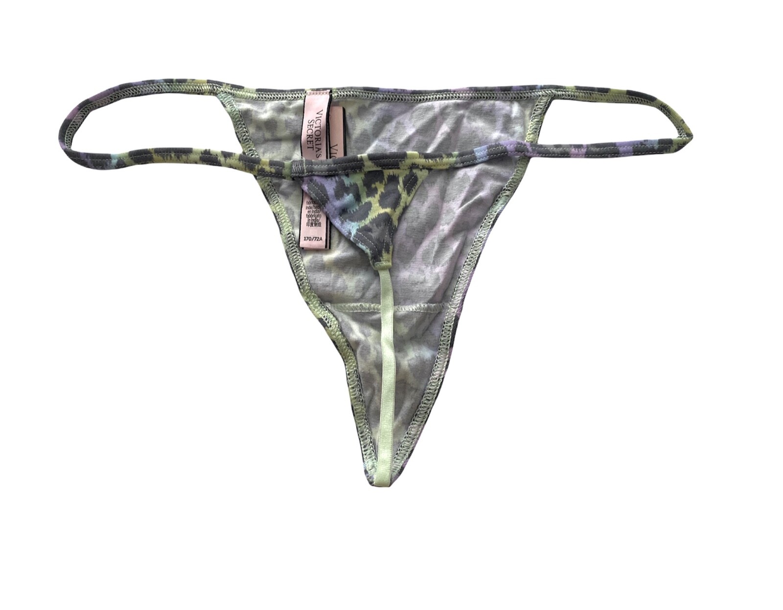 Victoria’s Secret V String Panty Cool Rainbow Leopard Tie Dye Cotton Blend L XL