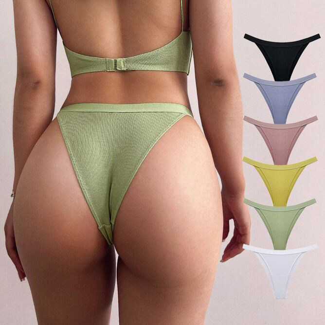 Sexy Women Lingeries G-string Thong V back Underwear Ribbed Brief Knicker Bikini