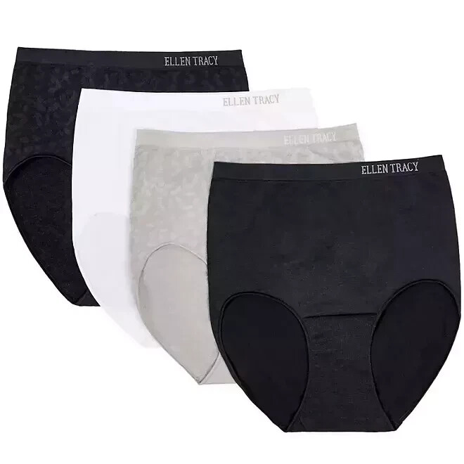 NEW Ellen Tracy Essentials Women’s 4-pack Seamless Briefs. Animal Black Small