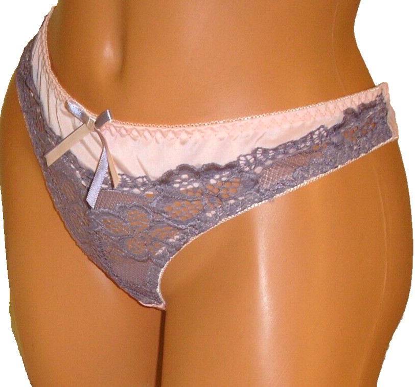 Panties Lingerie Gray Lace Front Pink Thong XL / XXL Adult Gift