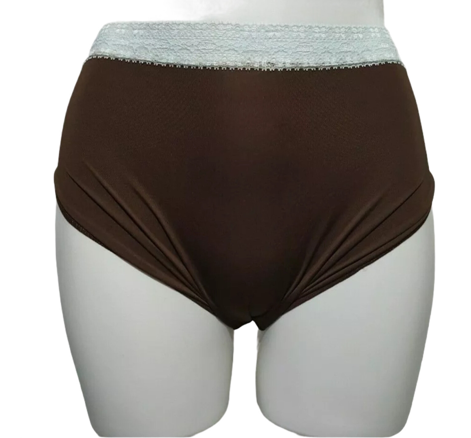 NWT Vintage HUE D’Luxe Dark Chocolate Mint Lace Trim Poly HI-Cut PT62436 Med 6