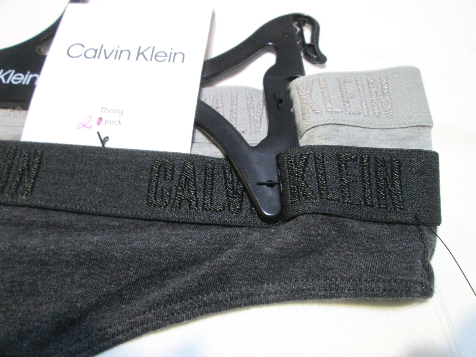(2) Calvin Klein Ladies’ cotton thong panties-sz M-2 PR-NWT-solids w/ logo waist