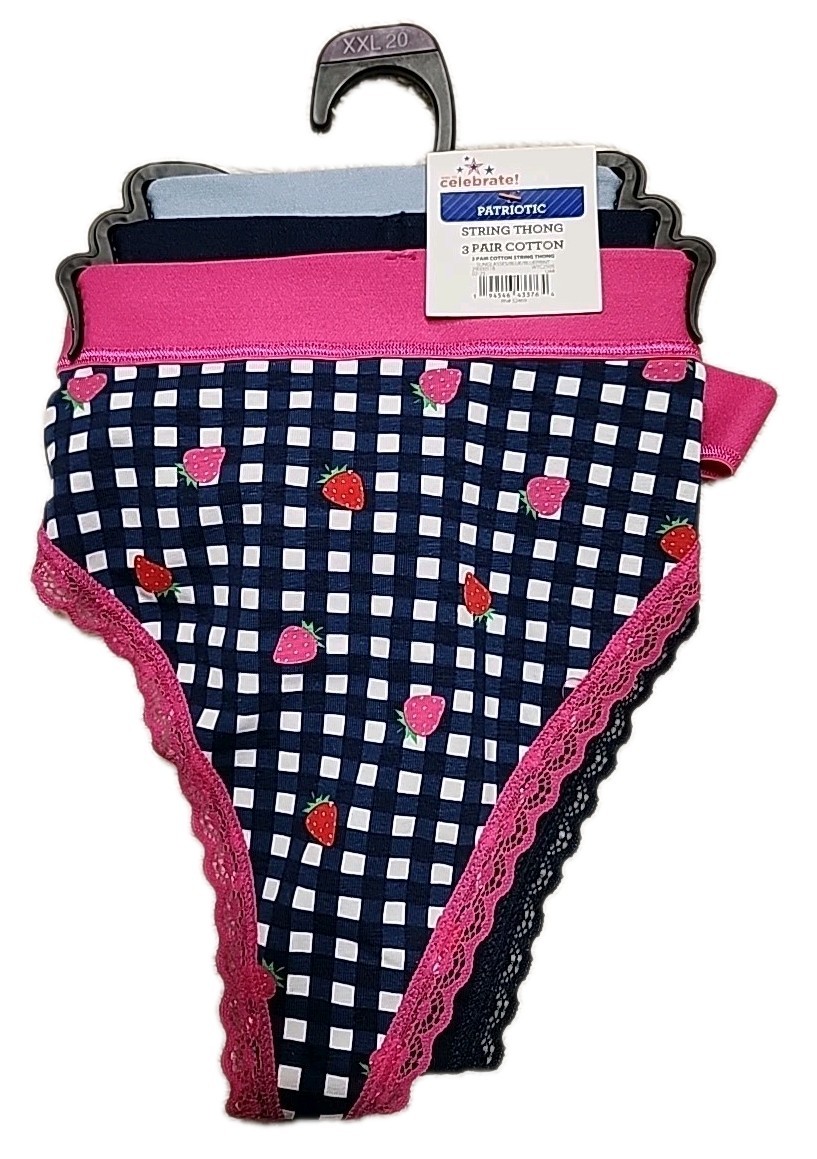 NWT Way To Celebrate String Thong Panties 3-Pack Cotton Size XXL Multicolor
