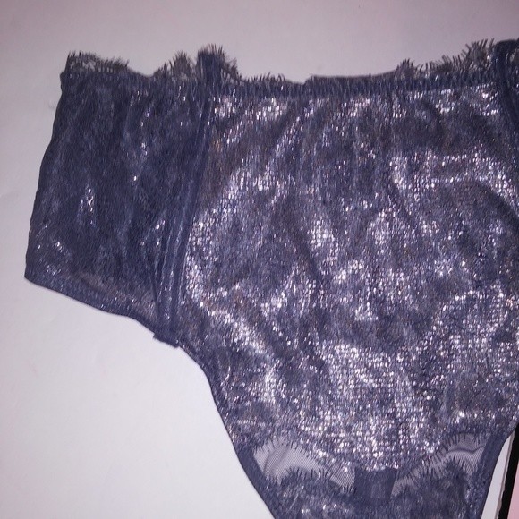 Victoria Secret Panty High Waist Thong Medium Gray Metallic Lace