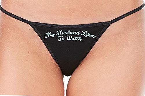 Knaughty Knickers My Husband Likes to Watch Swinger Black String Thong Panty