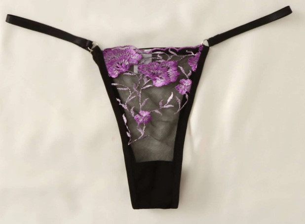 Black & Purple Flowers W/Straps Panty Thong Hot Sexy Naughty Sissy Size S 🍆