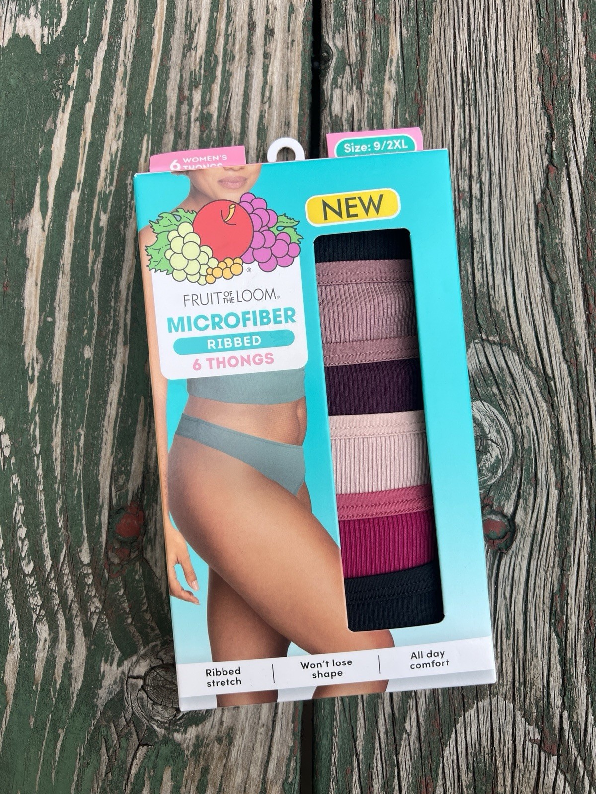6-Pack FRUIT OF THE LOOM Women’s Size 9/2XL Microfiber Ribbed Thongs
