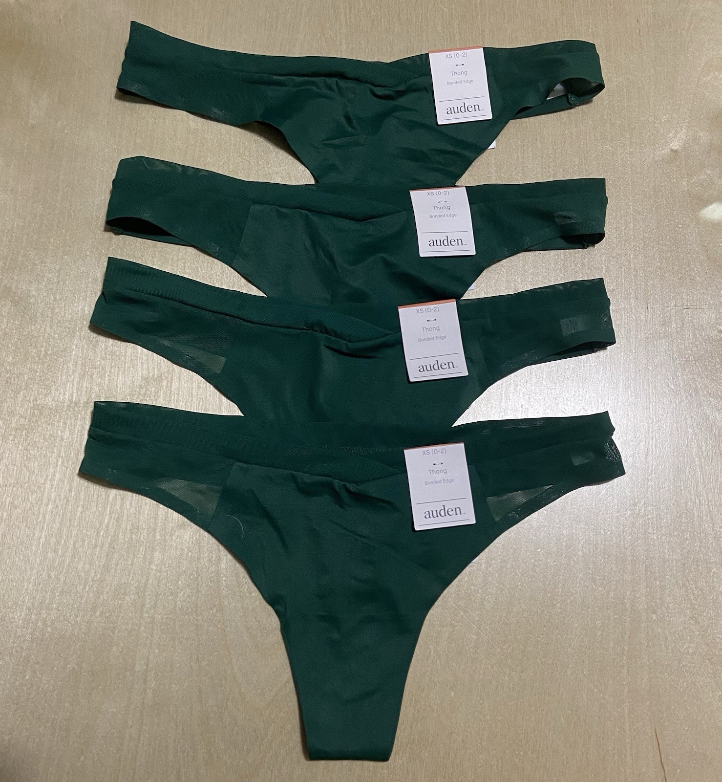 Auden Women’s Size XS (0-2) Bonded Edge Semi-Sheer Mesh Thong Panties 4 Pack