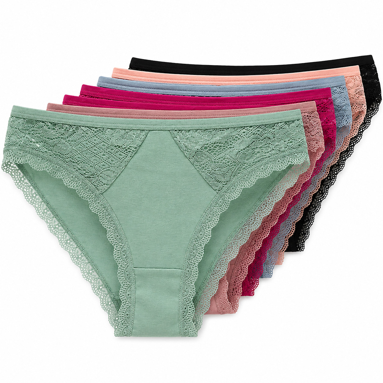 6 Pack M L XL Women Cotton Bikini Panties Lace Trim Soft Stretch Underwear Brief