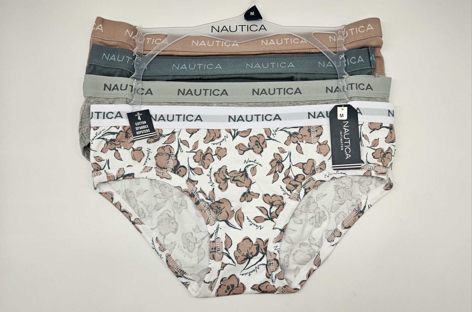 NAUTICA 4 Pack Women’s M XL Cotton Logo Hipster Panties Brown Blue Gray White