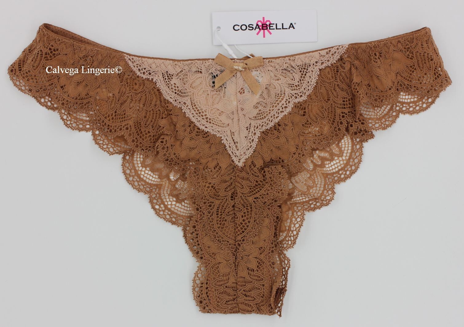 NWT COSABELLA TOSCA0521 “Tosca” Low-rise Two-tone Lace Tanga Brown / Beige Italy
