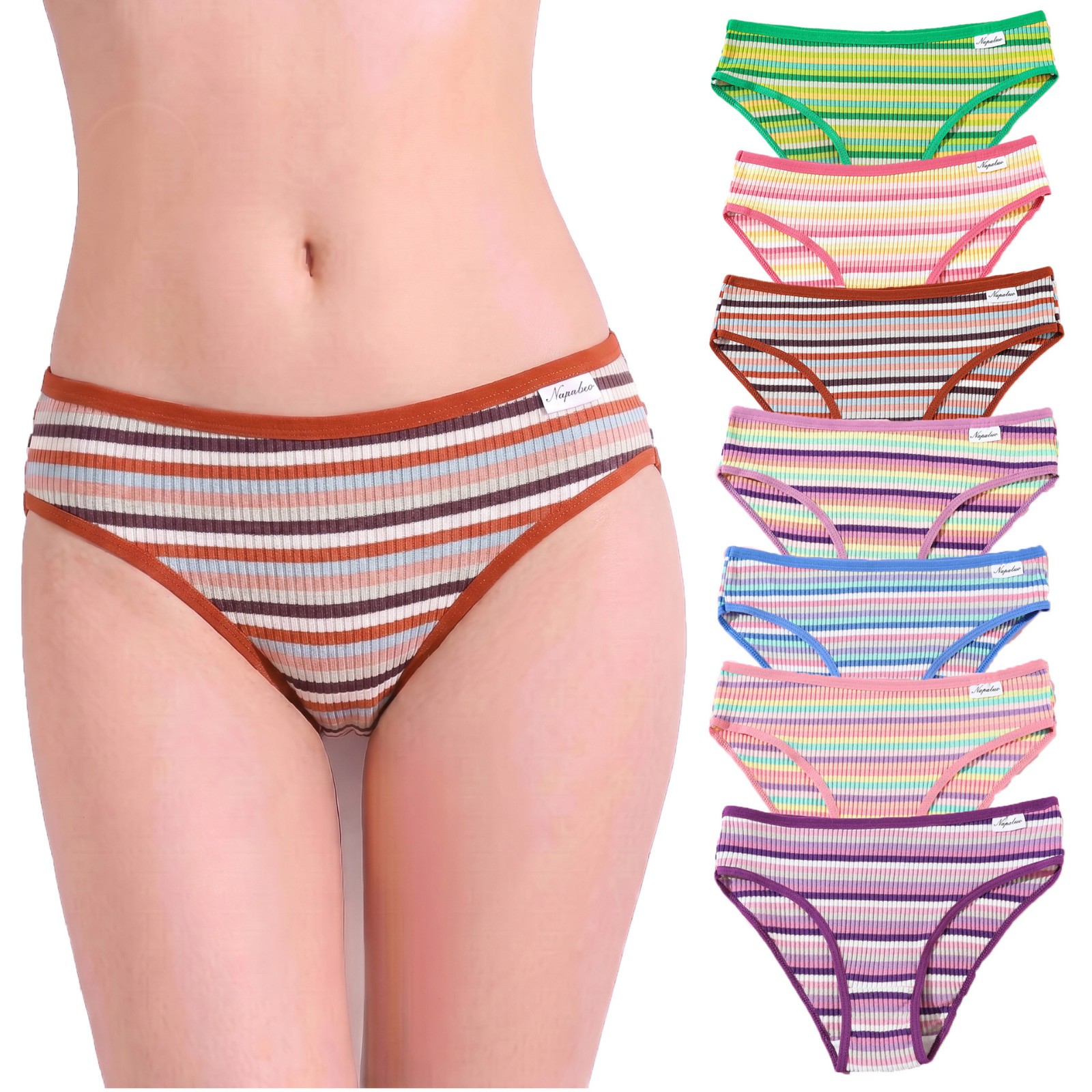 4-PACK Women’s Low Rise Ribbed Cotton Panties Tummy Control Breathable