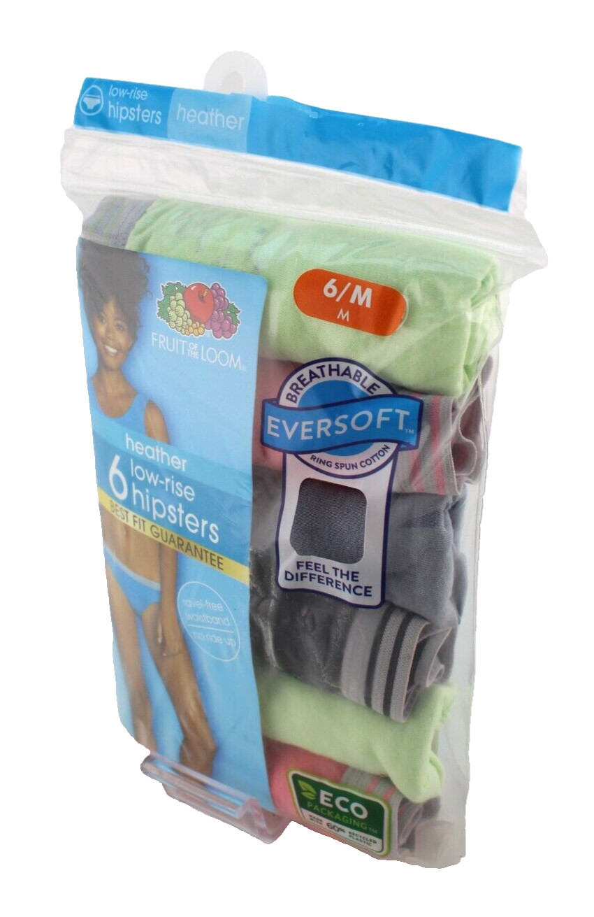 HANES 6-pairs Size 6/M Multi-Colors Cotton Blend Women Low-rise Hipsters Briefs